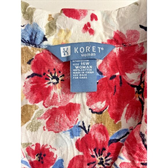 Koret Floral Light Jacket Blazer 16W Cotton 3/4 Sleeve Button Front Top - Picture 5 of 8